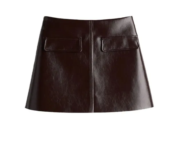 Women's Lapel Button PU Coat Mini Skirt Two piece Set Short Skirt M - Shop at LoveMi