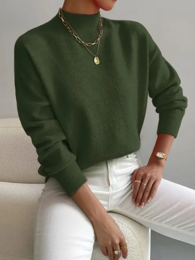 Women's Solid Color Casual And Comfortable Elegant Pullover Knitted Sweater Army Green - Shop at LoveMi