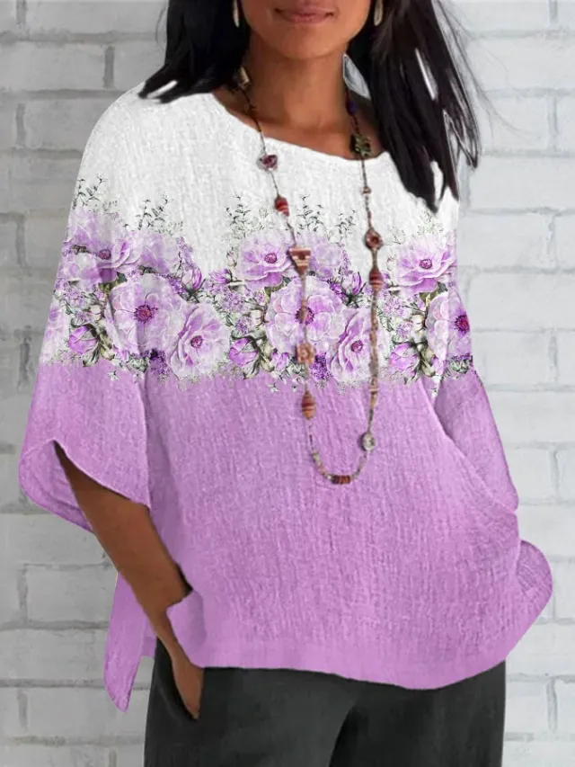 Plus Size Round Neck Long Sleeve T shirt 3D Digital Printing European And American Plus Size 3Color Xl - Shop at LoveMi