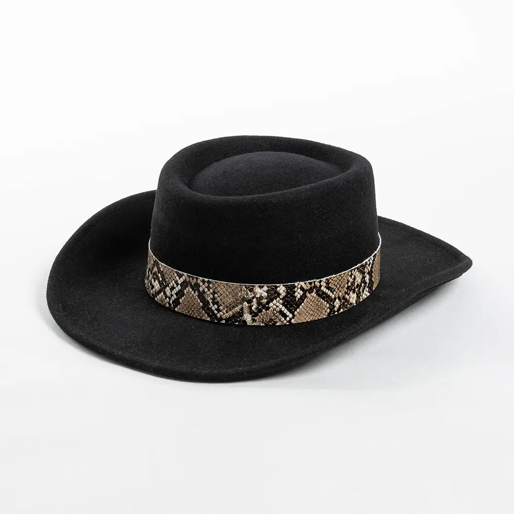 Wool Top With Snake-pattern Trim Felt Hat