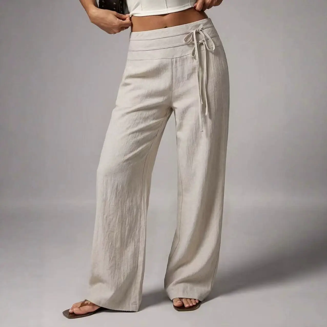 High-waisted Wide-leg Casual Pants Solid Color Loose