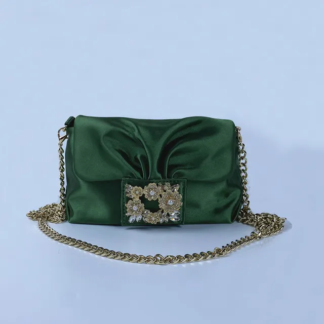 Retro Crumpled Clutch Chain Shoulder Messenger Bag Green - Shop at LoveMi