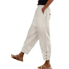 Women's Cropped Pants Casual Loose All-matching Elastic Waistband Trousers - White - View 1