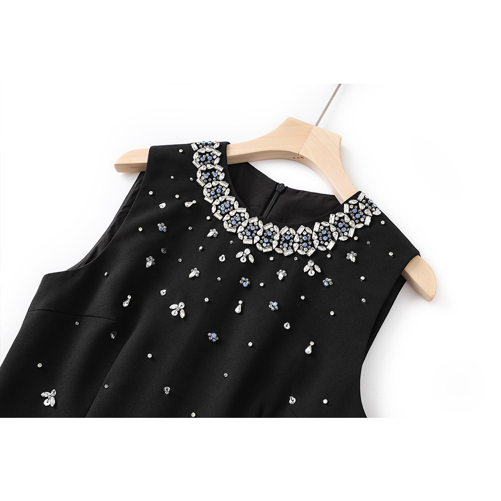 Round Neck Handmade Beaded Shiny Sleeveless Vest Slim Fit Dress