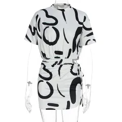 Fashion Tie-dyed Pleated Slim-fit Sheath Dress Women - White - View 1
