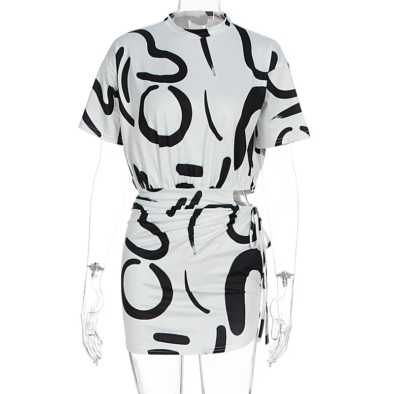 Fashion Tie-dyed Pleated Slim-fit Sheath Dress Women - White