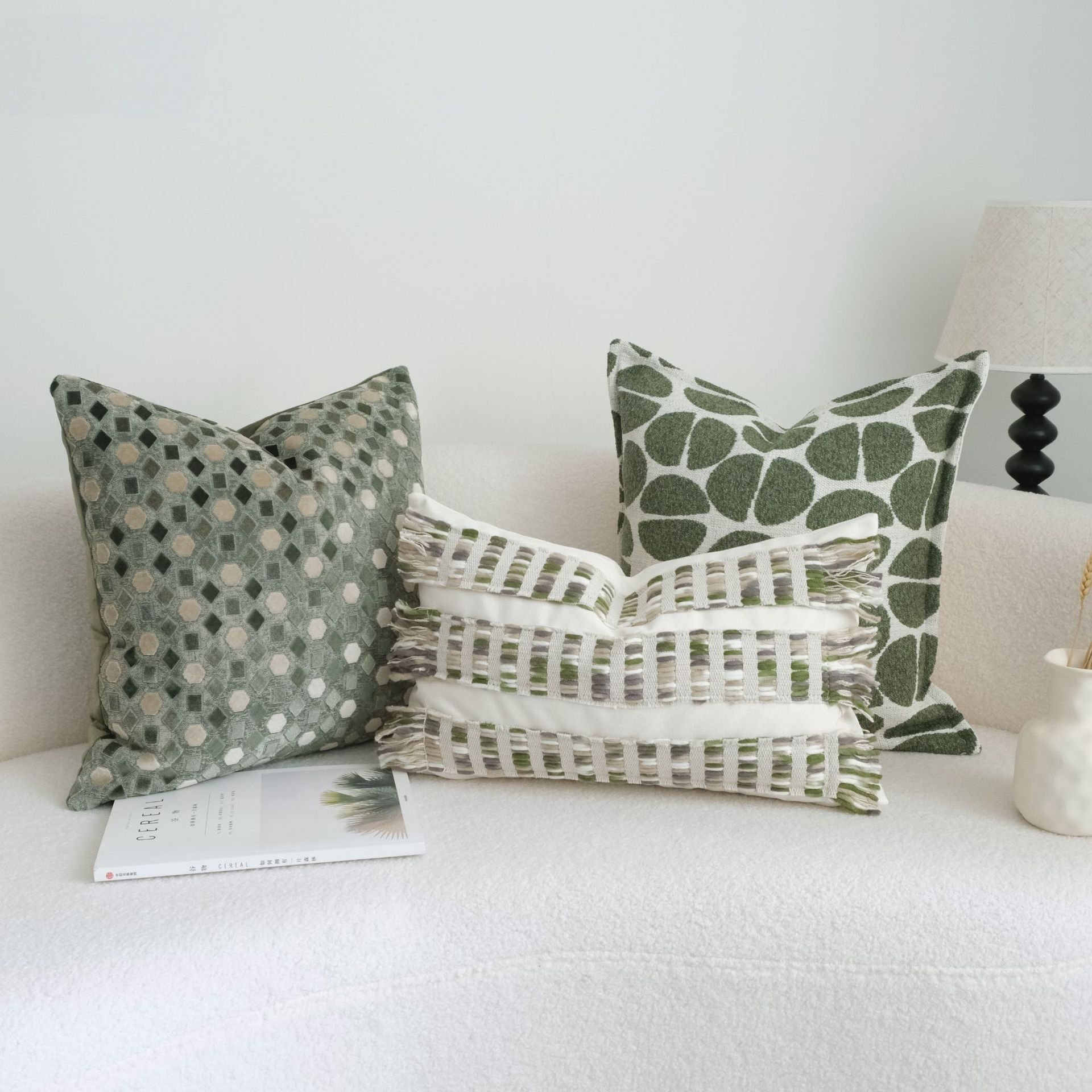 Green-toned Drawstring Cushion Coarse Linen Backrest Pillow