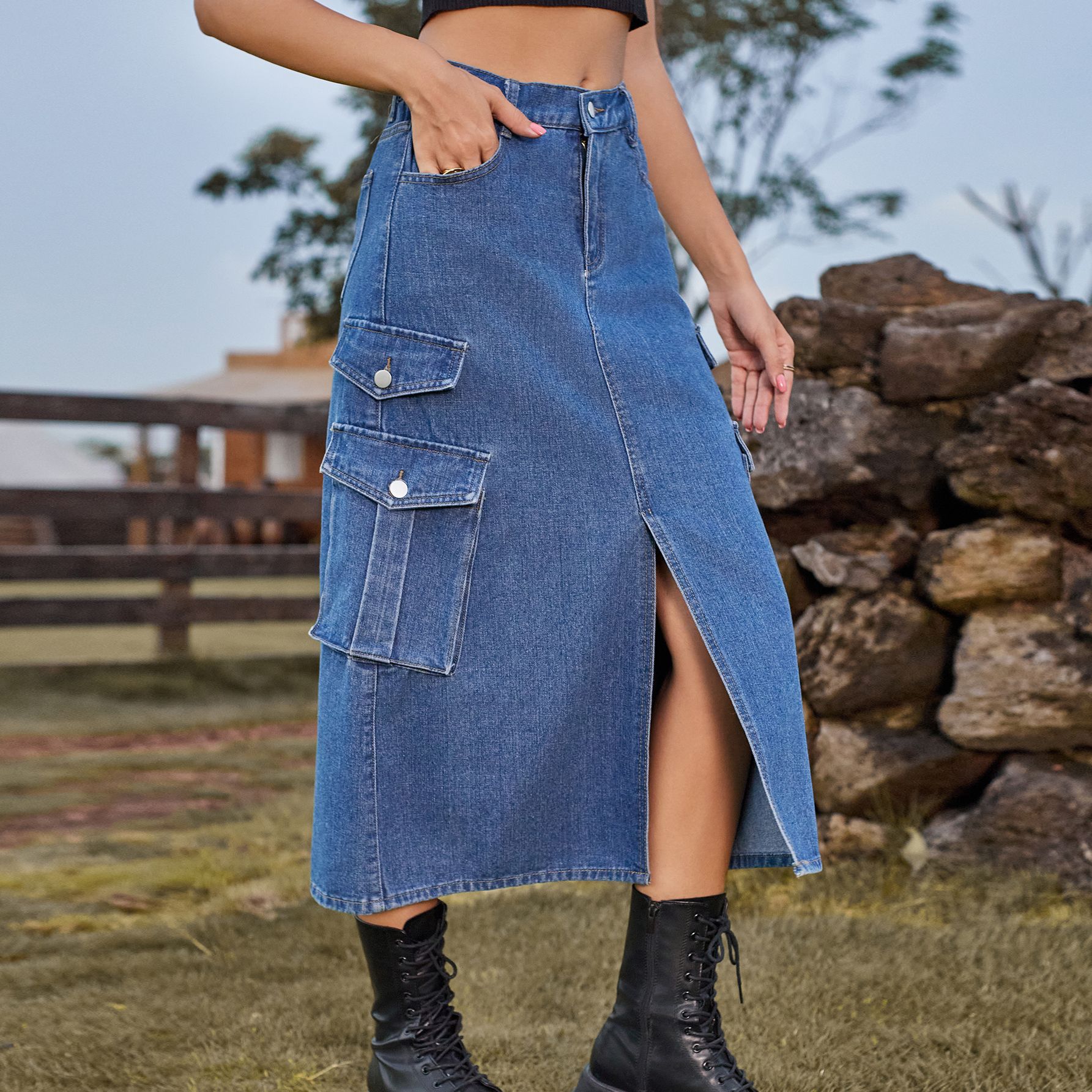 Women's Denim Cargo Pants Casual Skirt - Image 1