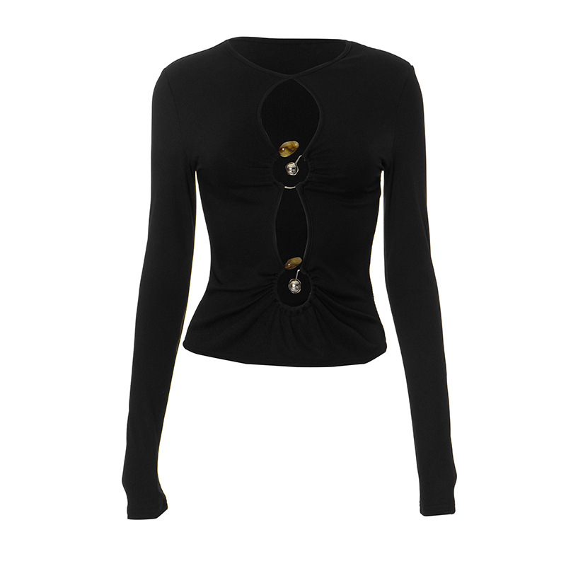 Title 18, Sexy Metal Slim Fit Design Blouse with Long Sle...