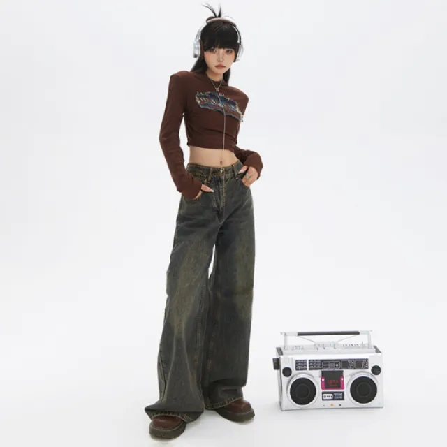 American Retro Loose Wide Leg Bootcut Trousers High Waist Slimming Drape Nostalgia Trousers - Shop at LoveMi