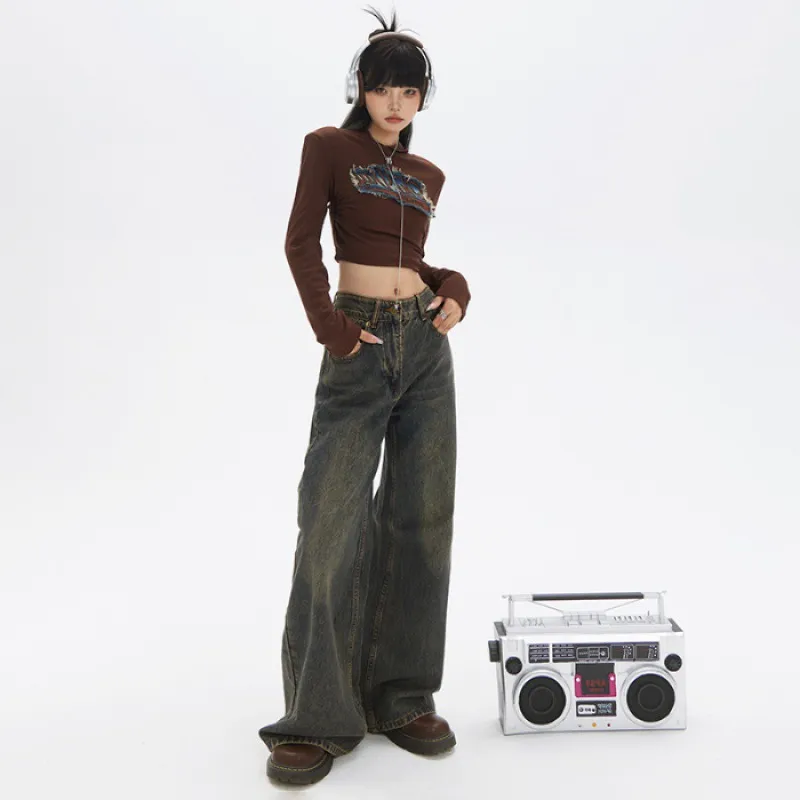 American Retro Loose Wide Leg Bootcut Trousers High Waist Slimming Drape - Nostalgia Trousers