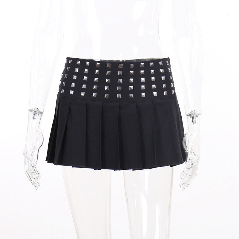 Title 13, Trendy Studded High Stretch Black Pleated Skirt...