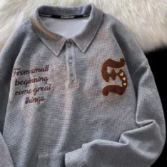 American Polo Shirt Embroidered Waffle Sweater Women's Autumn Thin - Gray - View 1