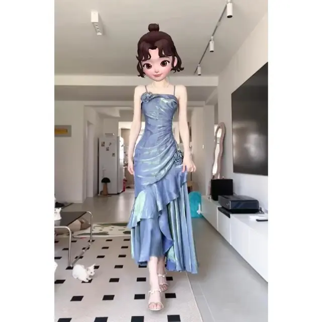 Women's Summer French Style Mermaid Blue Sling Dress Blue - Shop at LoveMi