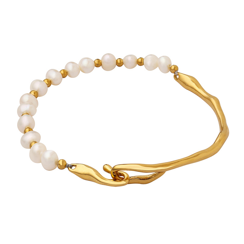 Light Luxury Natural Freshwater Pearl Personality Baroque Titanium Steel Bracelet