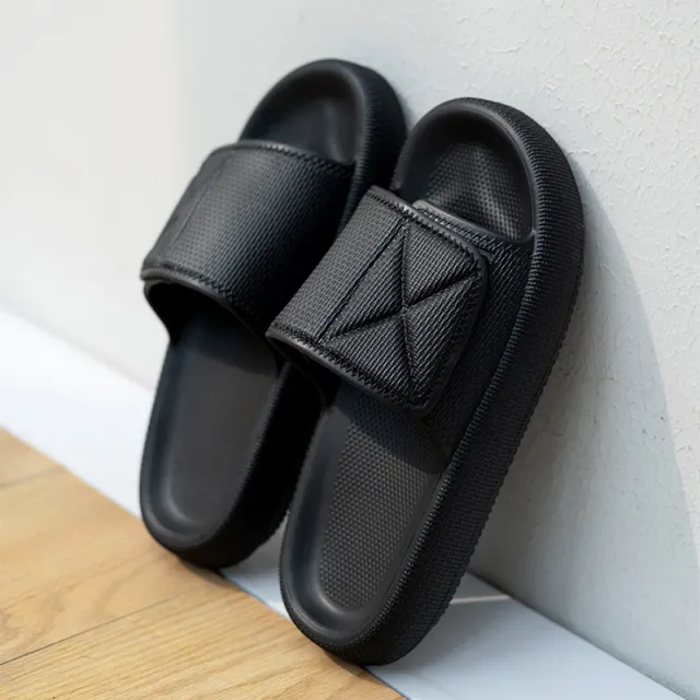 Poop Feeling Velcro Platform Female Summer Couple Bathroom Home Bath Eva Slippers Black - Shop at LoveMi