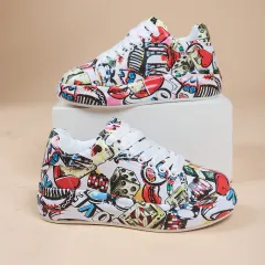 Hand-painted Shoes Women's Platform Casual Shoes Painted Sports - Red - View 1