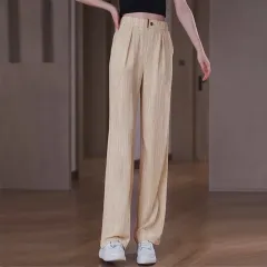 Draping Ice Silk Straight-leg Pants Women's Slimming Plus Size Fashion - 2502 Apricot Yellow High - View 1