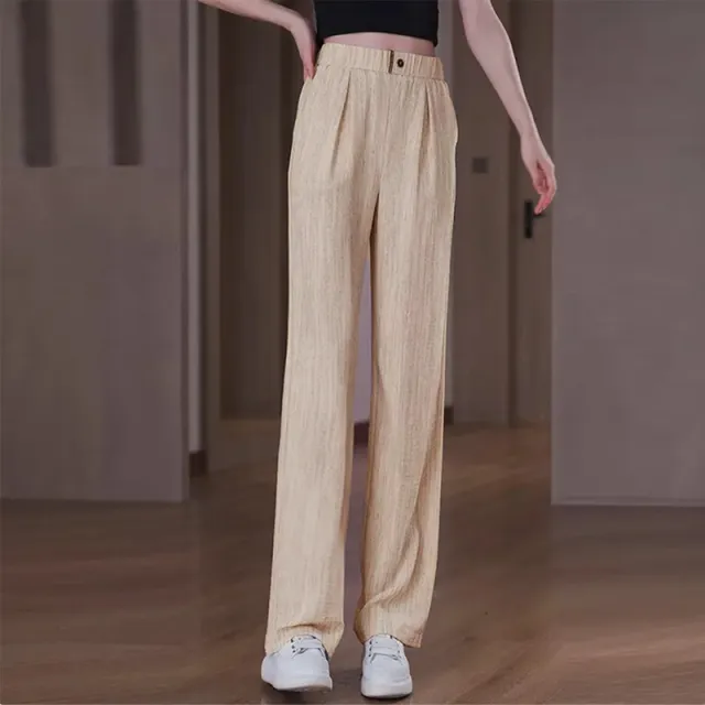 Draping Ice Silk Straight leg Pants Women's Slimming Plus Size Fashion 2502 Apricot Yellow High - Shop at LoveMi