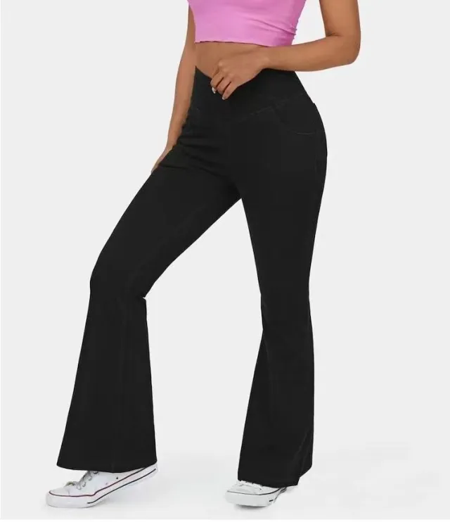 High Imitation Denim Bell bottom Pants Cross border Hip Lifting European And American Women Bell bottom Pants Black - Shop at LoveMi
