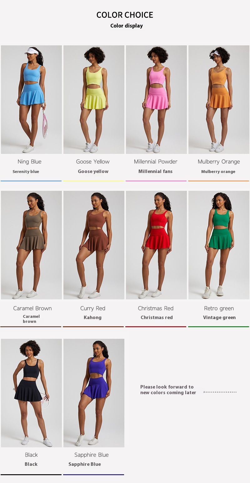 Nude Feel Outdoor Running Fitness Casual Pleated Mini Skirt Vest Suit - Image 28