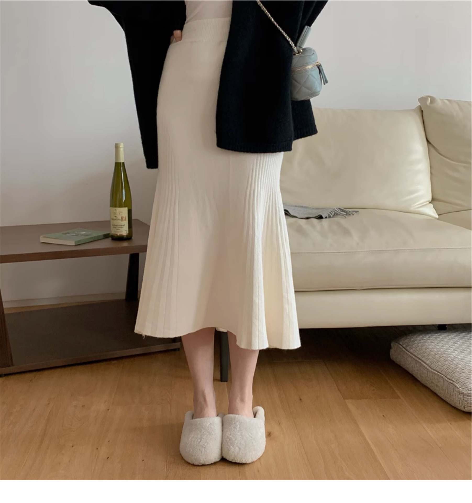 Model Wearing Mid-Length Sheath Skirt