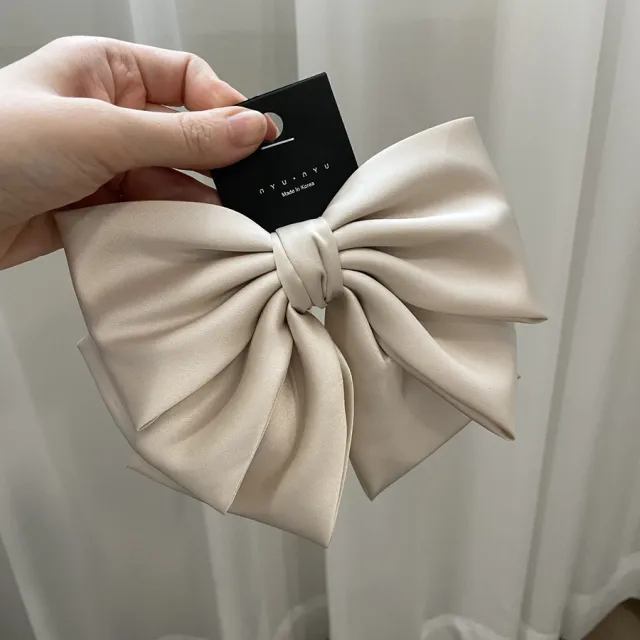 Women's Solid Color Drape Satin Bow Barrettes Milky White - Shop at LoveMi