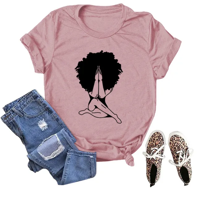 Printed Melanin Casual Women's Top T Shirt Short Sleeve Rose - Shop at LoveMi
