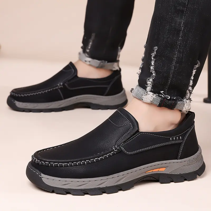 Mens Outdoor Low-top Non-slip Slip-on Leather Shoes