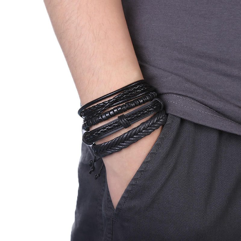 Title 4, Gewebtes Armband aus mehrschichtigem Leder, gal...