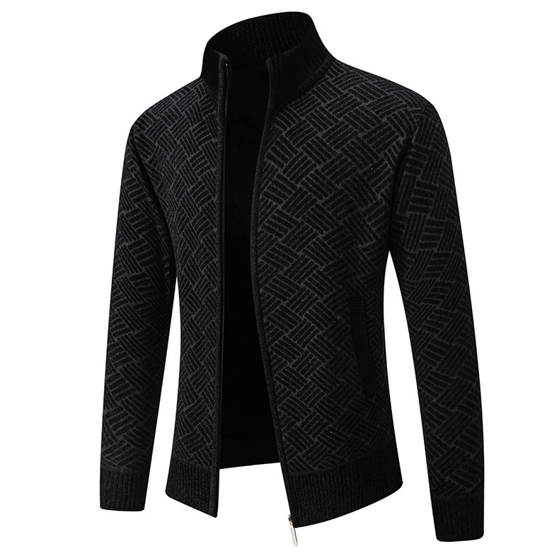 Warm Thickened Knit Zipper Stand Collar Men’s Cardigan Sweater Warm Thickened Knit Zipper Stand Collar Men’s Cardigan Sweater