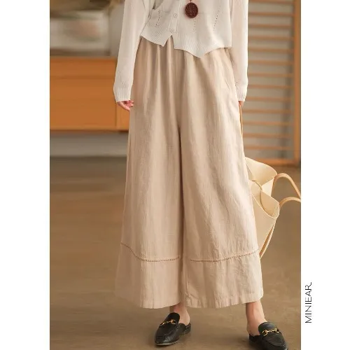 Japanese Linen Straight Drooping Casual Loose Slimming Wide Leg Women's Trousers Optic Linen - Shop at LoveMi