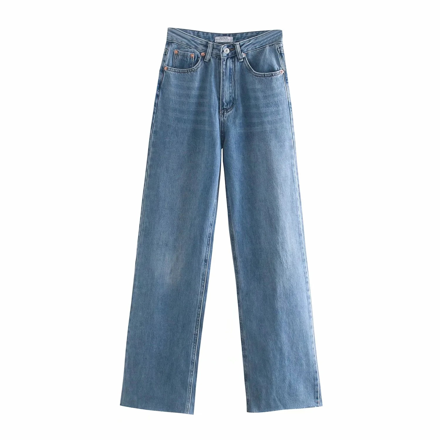 Title 3, Blaue Jeanshose mit hoher Taille, geradem Bein,...