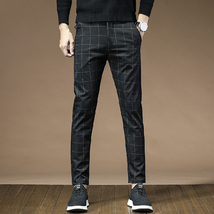 Black Plaid Mens Dress Pants