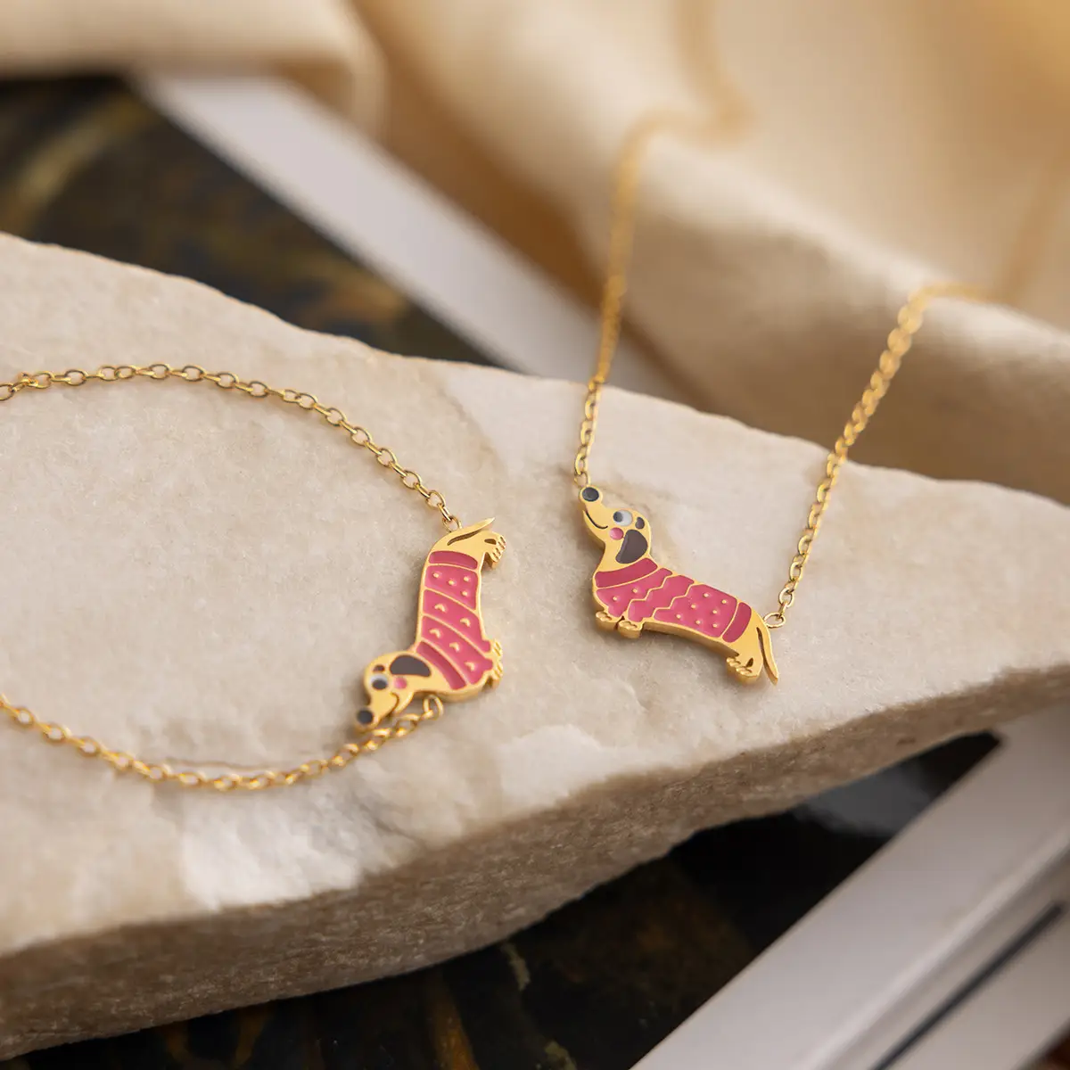 Stainless Steel Oil-Dripping Puppy Bracelet Womens High-End Necklace Light Luxury
