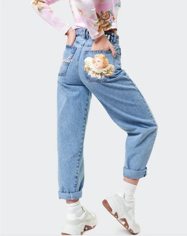 Title 4, Amerikanische High Waist Jeans mit Engelsdruck,...