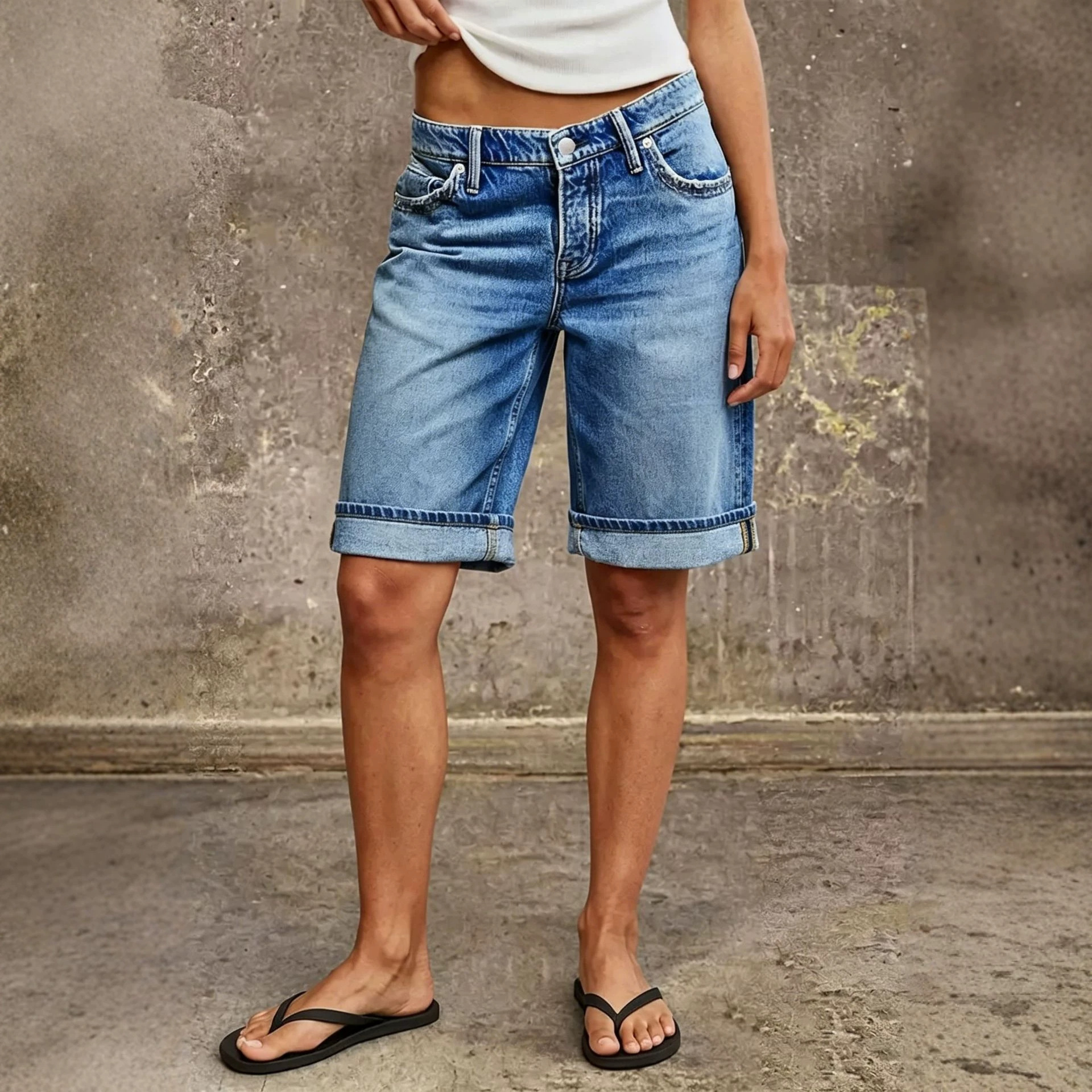 Womens Casual Straight-leg Denim Capri Shorts