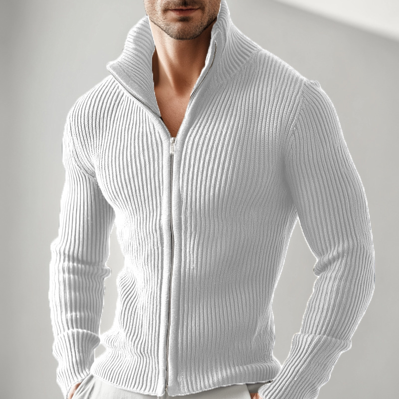 Knitted Zip-up Turtleneck Cardigan For Men - Image 1