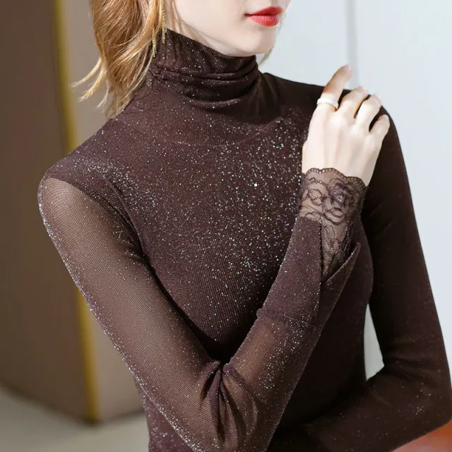 New High neck Mesh Base Layer Women's Long sleeved Top Coffee - Shop at LoveMi
