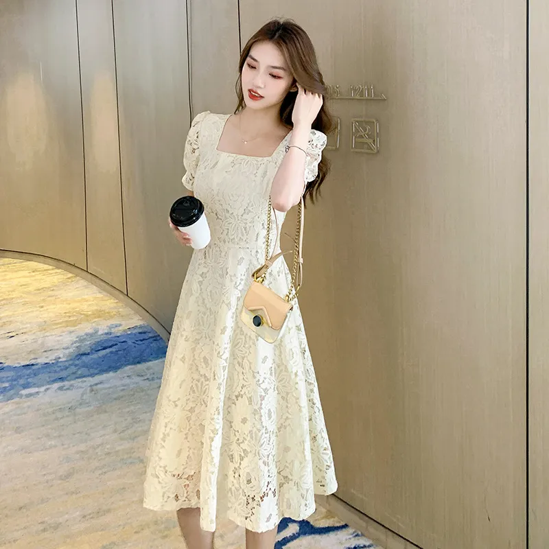 Plus Size Fairy Lace Dress Women - Apricot