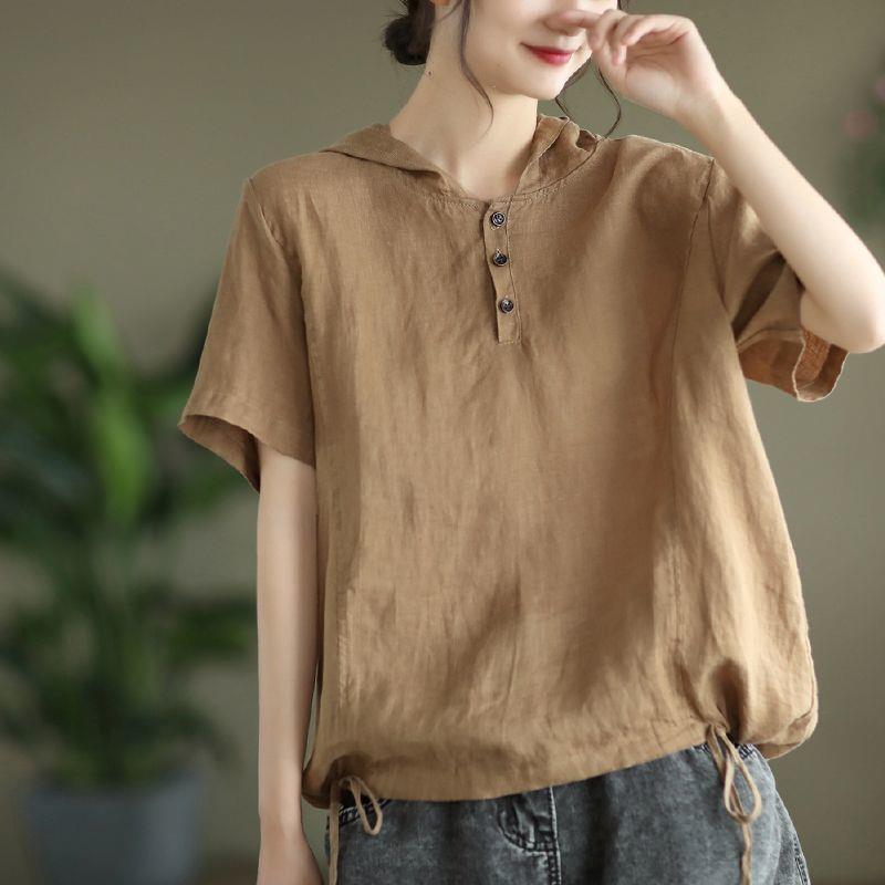 V-neck Solid-color Casual Short-sleeve T-shirt