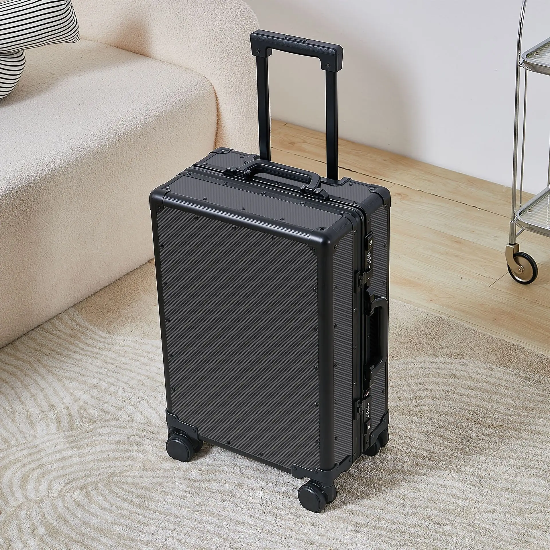 Carbon-fiber Suitcase With Aluminum Frame Large-capacity Business