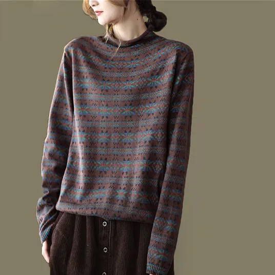 Fashionable All match Retro Pullover Top For Women Brown - Shop at LoveMi