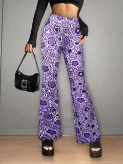 Floral Print Casual Jumpsuit Micro-elasticity - Purple - View 1