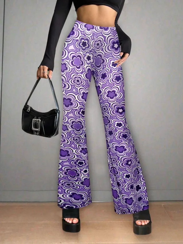 Floral Print Casual Jumpsuit Micro elasticity Purple - Shop at LoveMi