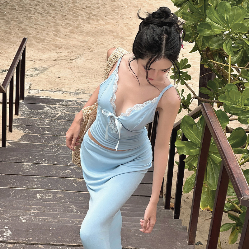 Women's Summer Lace Camisole Sheath Fish Skirt Suit