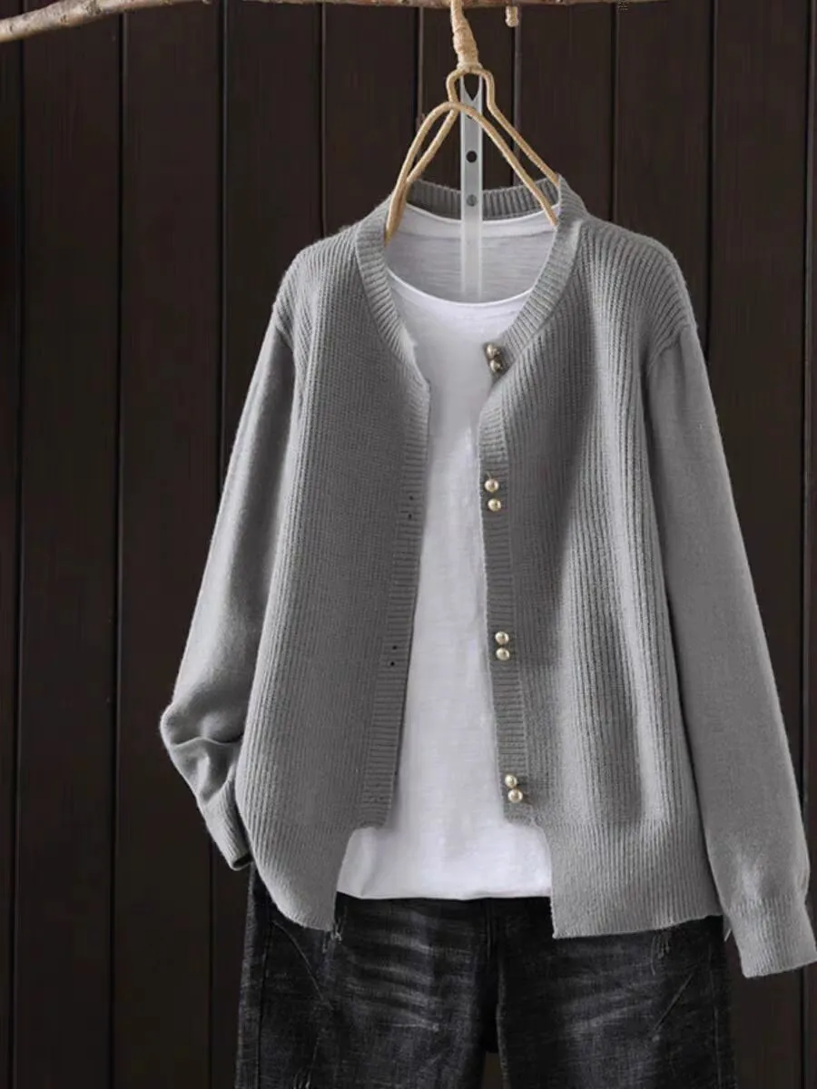 Women's Knitted Cardigan Classic Style Autumn New Loose Slimming And All-matching Soft Glutinous - Light Grey