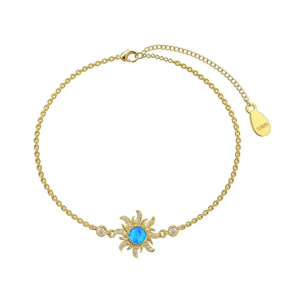S925 Sterling Silver Bracelet Female Inlaid Opal Zircon Exquisite SUNFLOWER