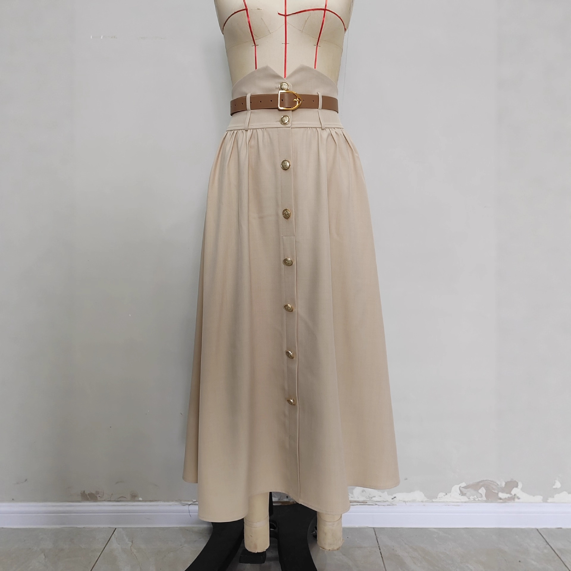 Mid-waist A-line Skirt With Belt
