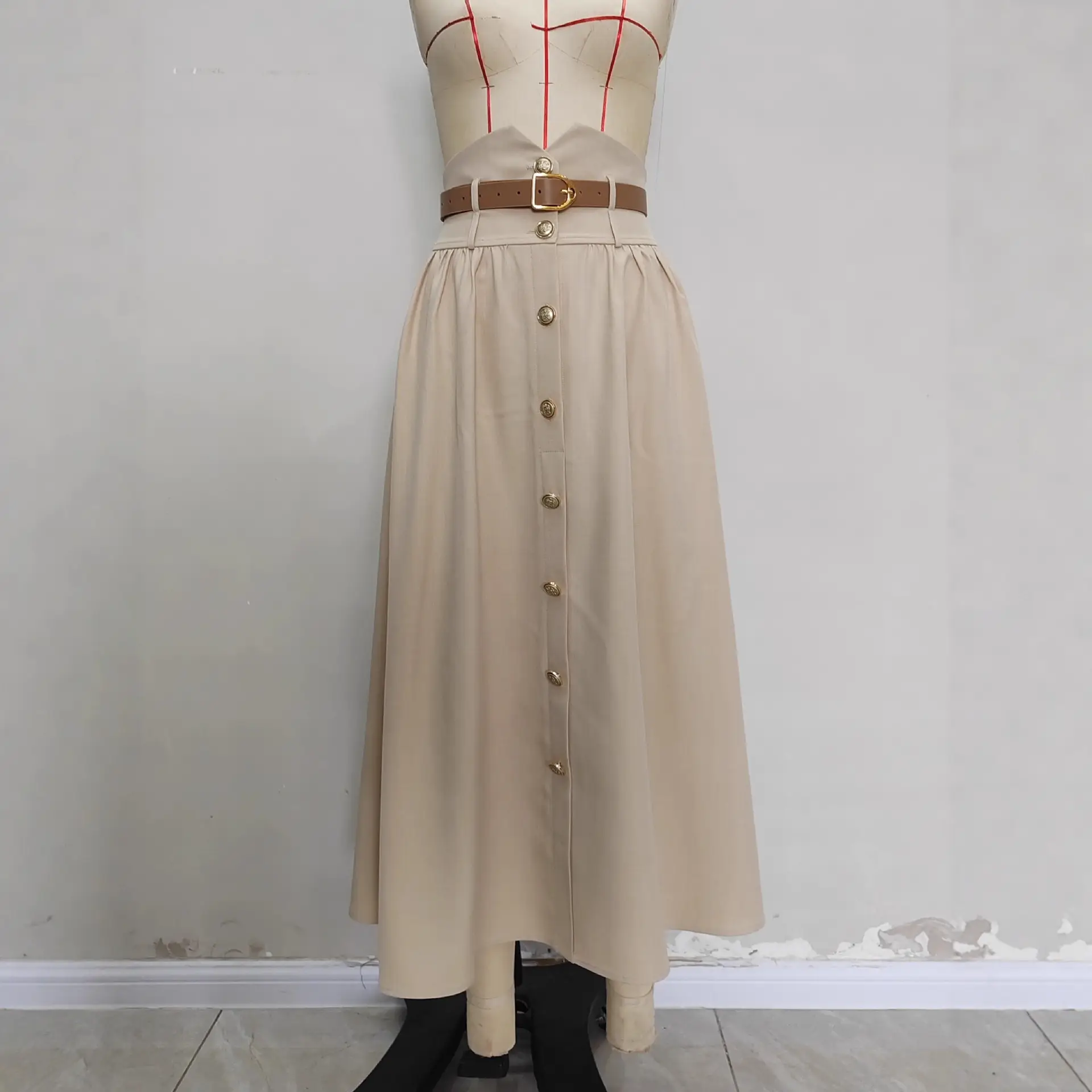 Mid-waist A-line Skirt With Belt